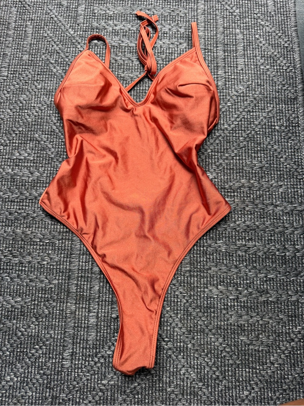 SHEIN Rust Orange One-Piece Bikini - V-Neck